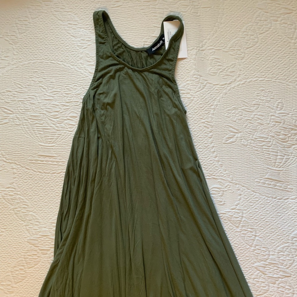 Super Soft Flowy Jersey Knit Military Green Harem Style Maxi Dress by Annabelle